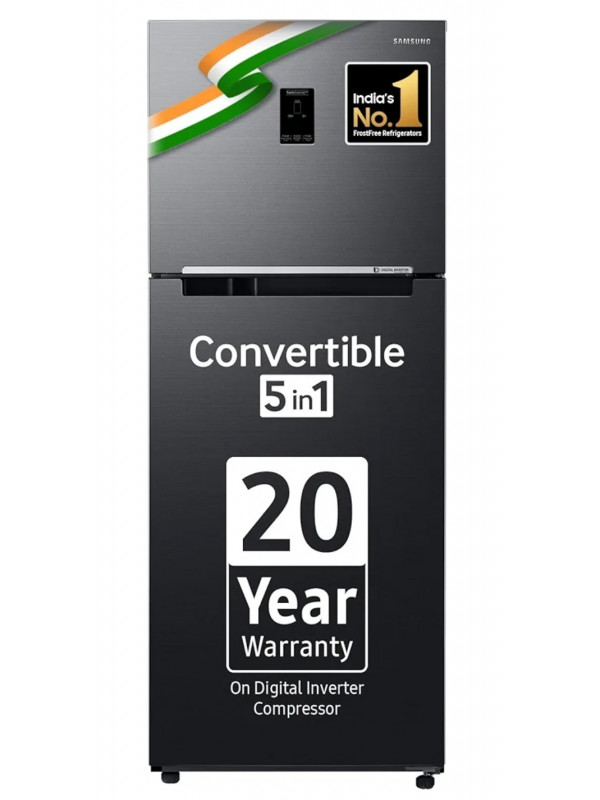 Refrigerator: Samsung 363 L, 3 Star, Convertible 5-in-1 Digital Inverter, with Display Frost Free Double Door Refrigerator (RT39C553EBX/HL, Luxe Black, 2023 Model)